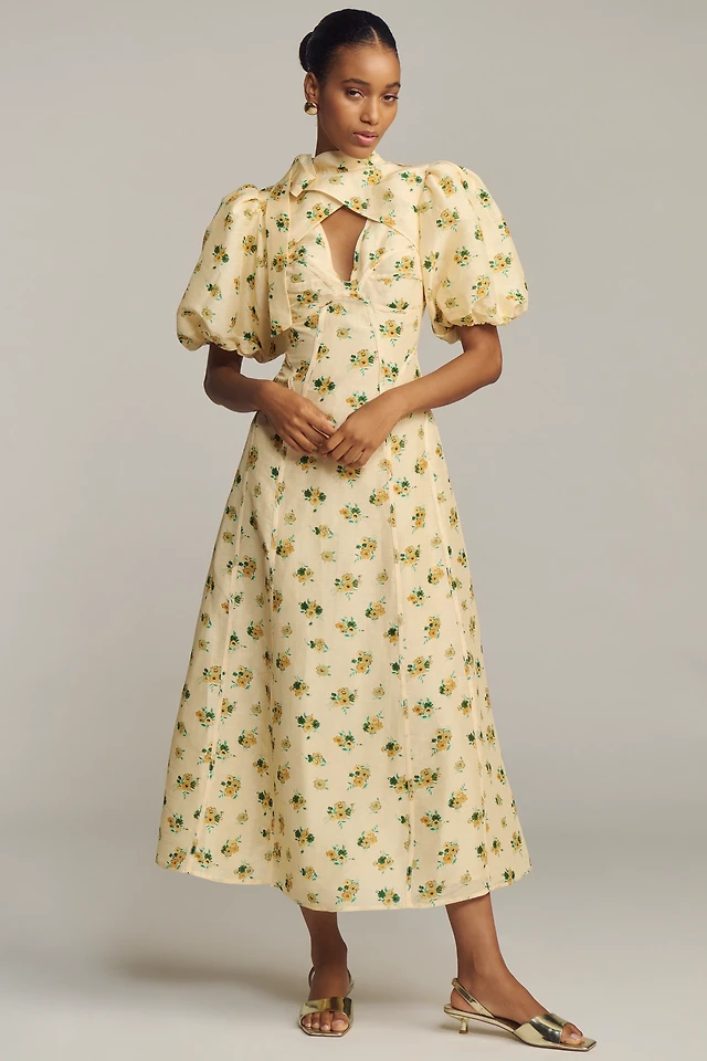 Lovaan Hollie Linen Silk Puff-Sleeve Dress | Hawthorn Mall Lovaan Hollie Linen Silk Puff-Sleeve Dress | Hawthorn Mall