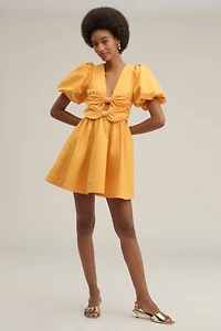 Lovaan Devon Puff-Sleeve Bow Mini Dress
