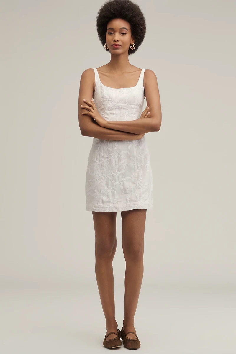 Lovaan Camilla Square-Neck Linen Mini Dress