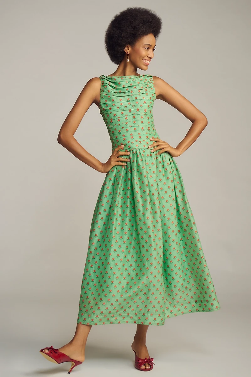 Lovaan Val Sleeveless Ruched Linen-Silk Dress