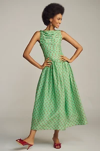 Lovaan Val Sleeveless Ruched Linen-Silk Dress