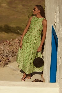 Lovaan Val Sleeveless Ruched Linen-Silk Dress