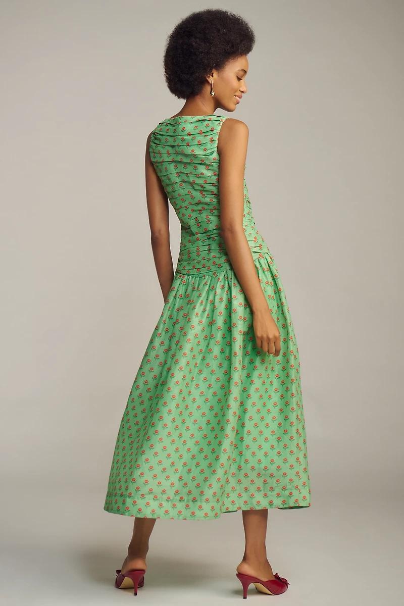 Lovaan Val Sleeveless Ruched Linen-Silk Dress