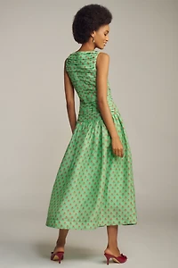 Lovaan Val Sleeveless Ruched Linen-Silk Dress