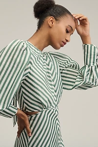 Lovaan Daisy Linen-Silk Long-Sleeve Maxi Dress