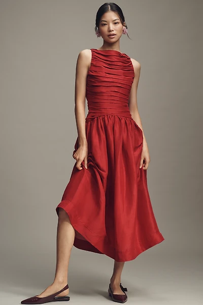 Lovaan Pleated Midi Dress