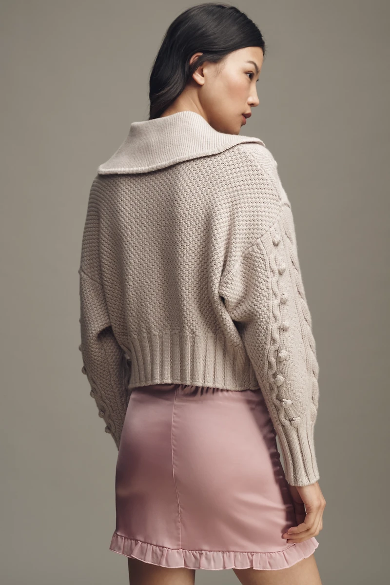Lovaan Merino Wool Cable-Knit Zip-Front Sweater