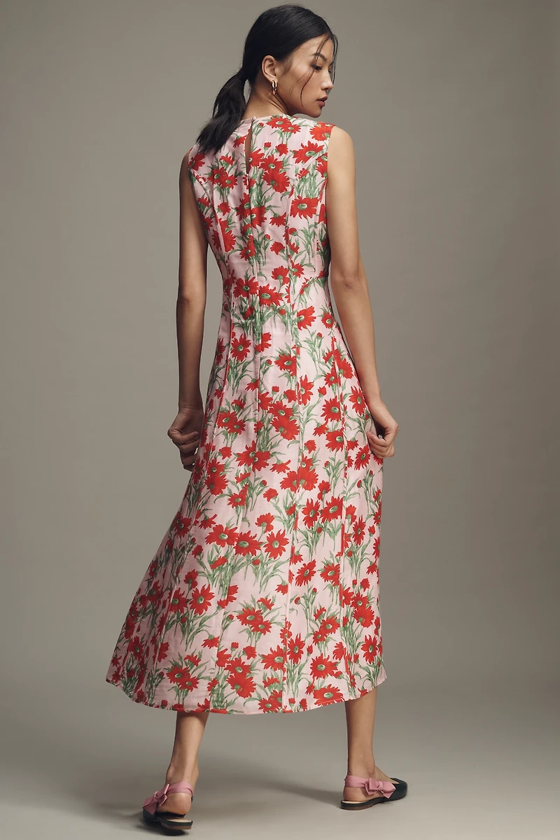 Lovaan Pollyanna Linen Silk Blend Sleeveless Midi Dress