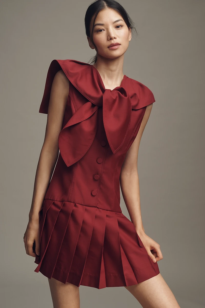 Lovaan Elly Pleated Wool Blend Mini Dress