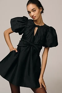 Lovaan Iris Puff-Sleeve Taffeta Mini Dress