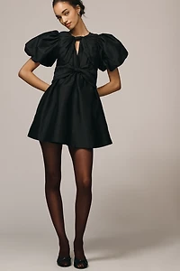 Lovaan Iris Puff-Sleeve Taffeta Mini Dress