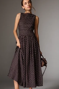 Lovaan Val Linen Blend Boat-Neck Midi Dress