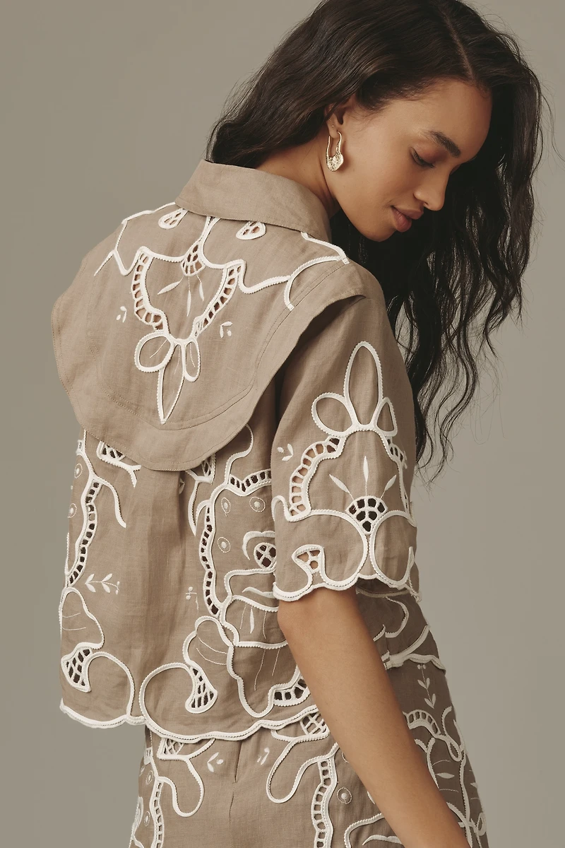 Lovaan Milicent Eyelet Buttondown Linen Shirt