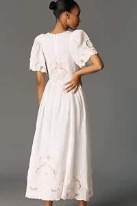 Lovaan Freya A-Line Short-Sleeve Linen Midi Dress