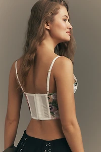 By Anthropologie Embroidered Mesh Corset Top