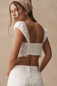 By Anthropologie Puff-Sleeve Eyelet Corset Top