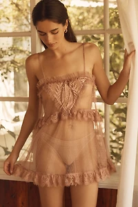 By Anthropologie Sheer Lace Chemise Romper