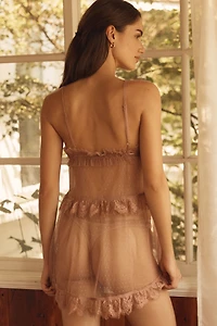 By Anthropologie Sheer Lace Chemise Romper