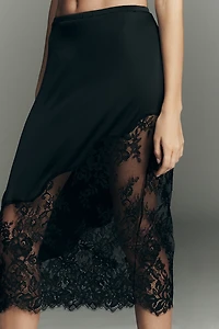 By Anthropologie Lace-Trim Midi Slip Skirt