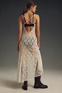 By Anthropologie Lace Godet Maxi Slip Dress