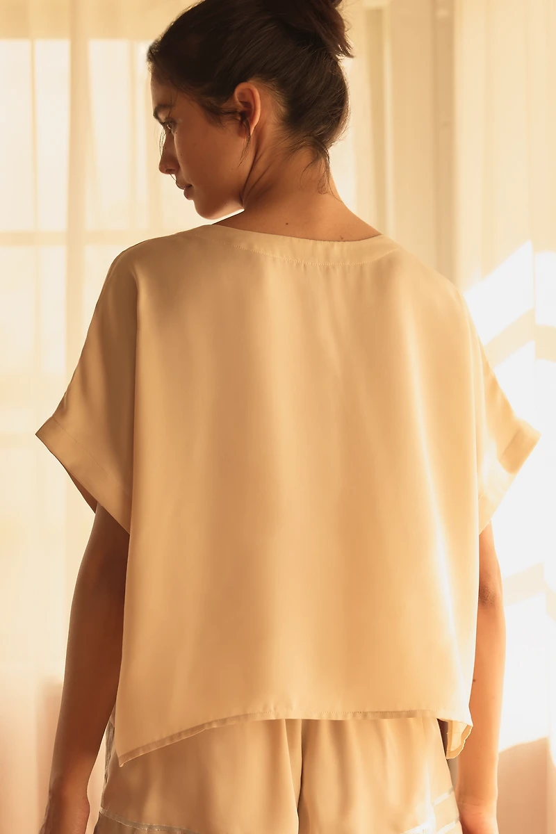 By Anthropologie Jacquard Ribbon Tape Pajama Tee