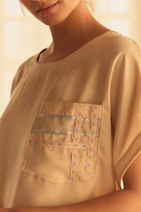 By Anthropologie Jacquard Ribbon Tape Pajama Tee