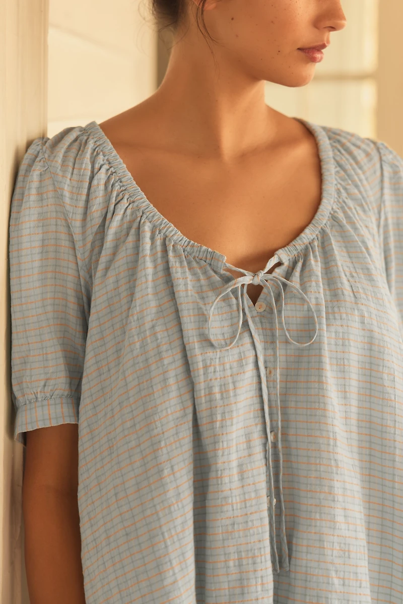 By Anthropologie Short-Sleeve Ruffled Pajama Top