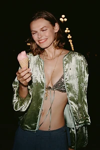 LyreBird Beaded Velvet Cropped  Jacket