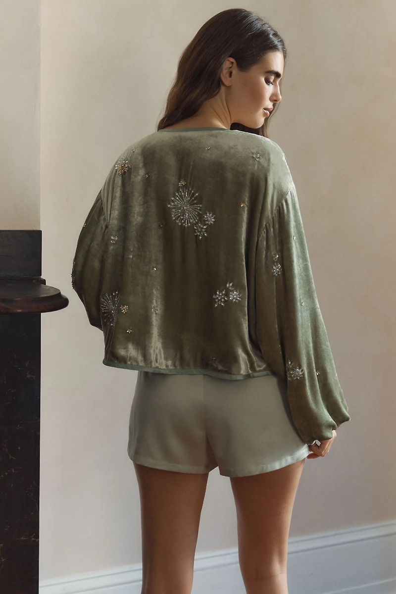 LyreBird Beaded Velvet Cropped Jacket
