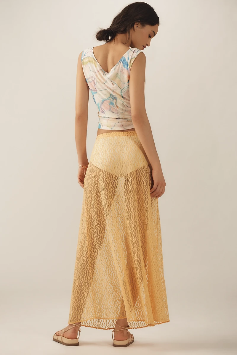 By Anthropologie Lace Maxi Slip Skirt