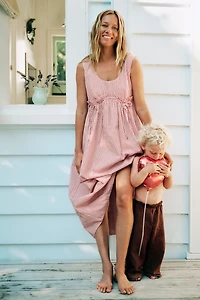 By Anthropologie Sleeveless Gingham Midi Dress