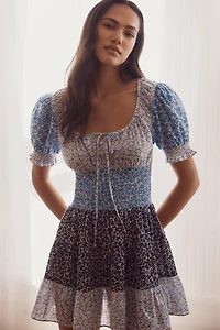 By Anthropologie Puff-Sleeve Tiered Mini Dress