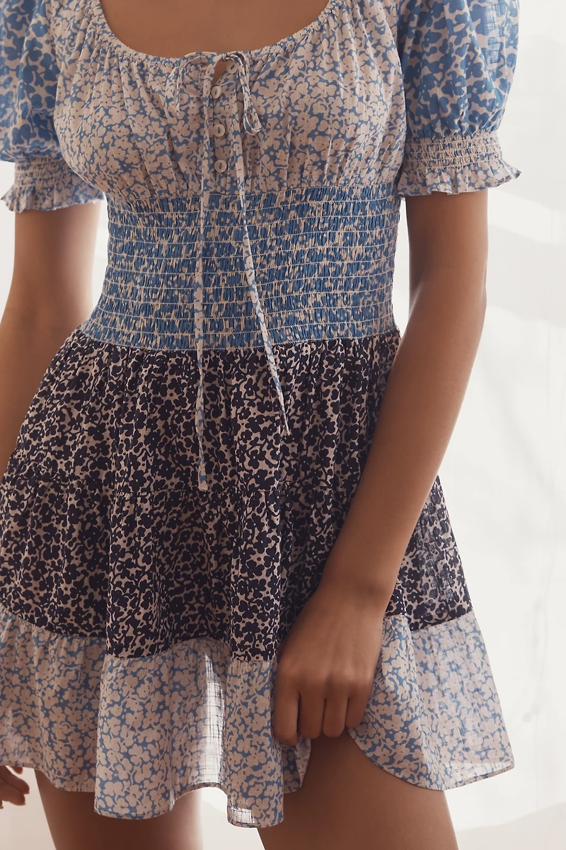 By Anthropologie Puff-Sleeve Tiered Mini Dress