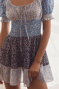 By Anthropologie Puff-Sleeve Tiered Mini Dress