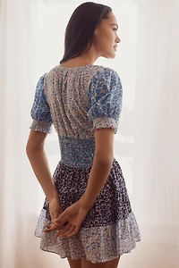 By Anthropologie Puff-Sleeve Tiered Mini Dress