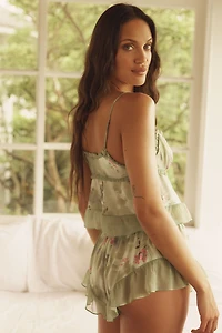 By Anthropologie Silky Ruffle Crop Babydoll Cami
