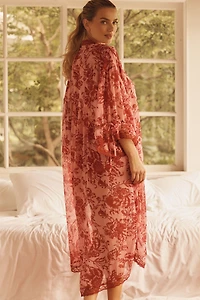 LyreBird Embroidered Lace-Trim Kimono