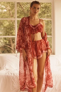 LyreBird Embroidered Lace-Trim Kimono