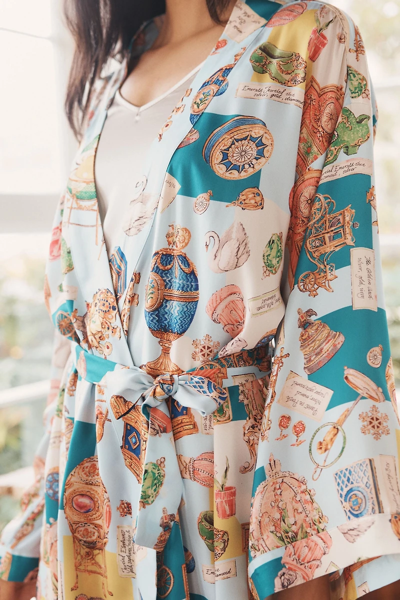 LyreBird Silky Printed Midi Robe