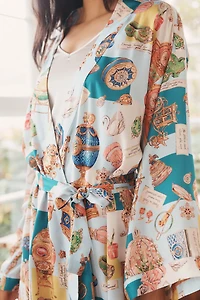 LyreBird Silky Printed Midi Robe