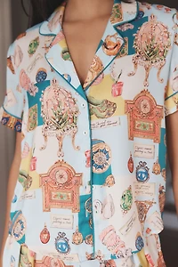 LyreBird Short-Sleeve Silky Printed Pajama Top