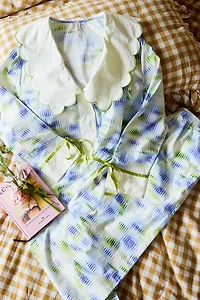 LyreBird Scalloped Collar Buttondown Sleep Shirt