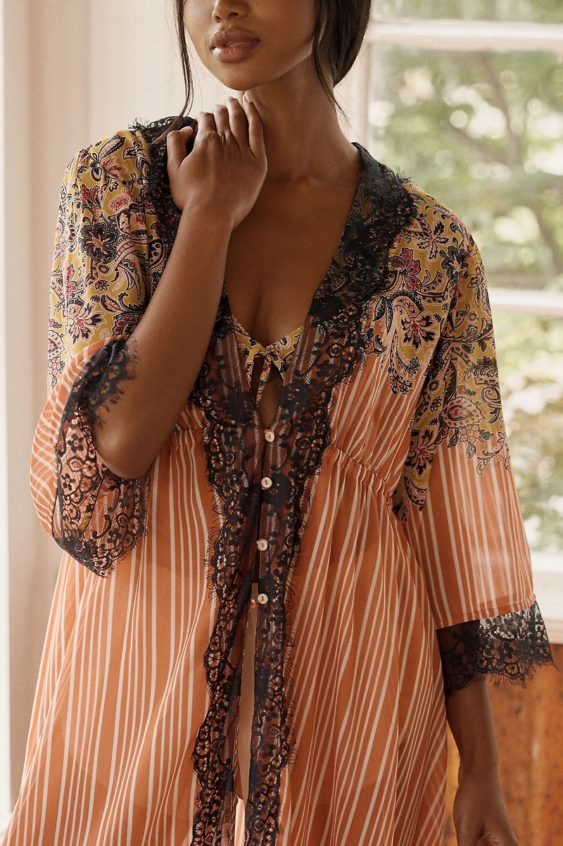 LyreBird Chiffon Lace Printed Maxi Robe