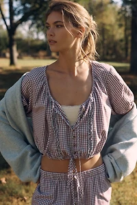 LyreBird Short-Sleeve Flannel Buttondown Crop Top