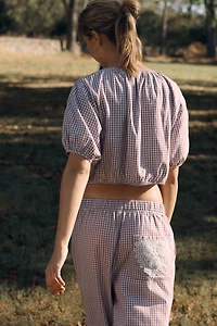 LyreBird Short-Sleeve Flannel Buttondown Crop Top