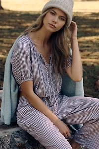 LyreBird Short-Sleeve Flannel Buttondown Crop Top