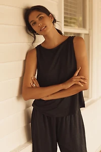 Eberjey Linen Boat-Neck Crop Tank