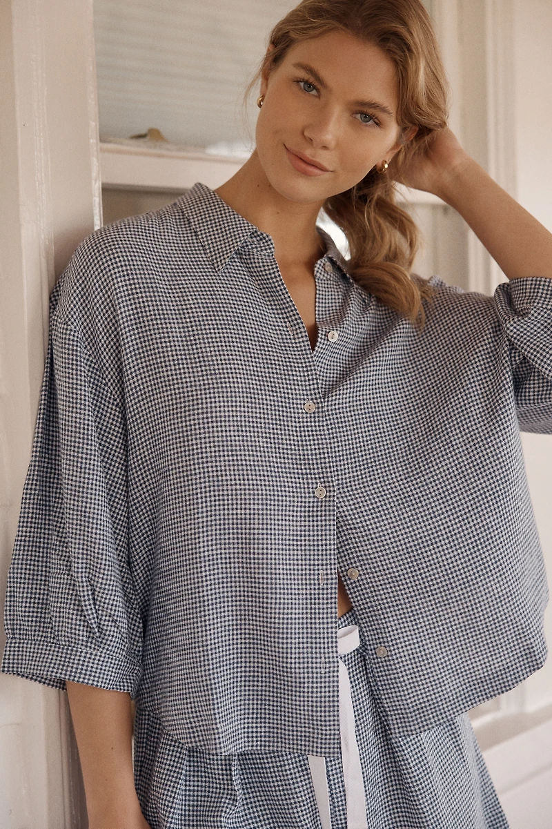 Eberjey Linen Blend Relaxed Quarter-Sleeve Top