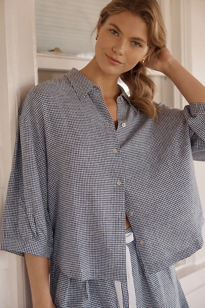 Eberjey Linen Blend Relaxed Quarter-Sleeve Top