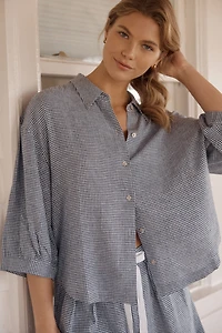 Eberjey Linen Blend Relaxed Quarter-Sleeve Top
